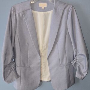 Skies Are Blue Light Gray Ruched Sleeve Blazer
